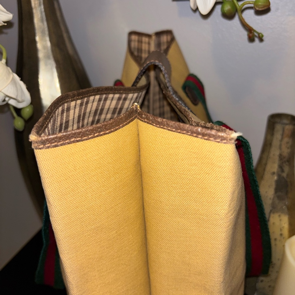 Vintage-Gucci Golden Sherry-Line Canvas Tote. - Picture 2 of 10
